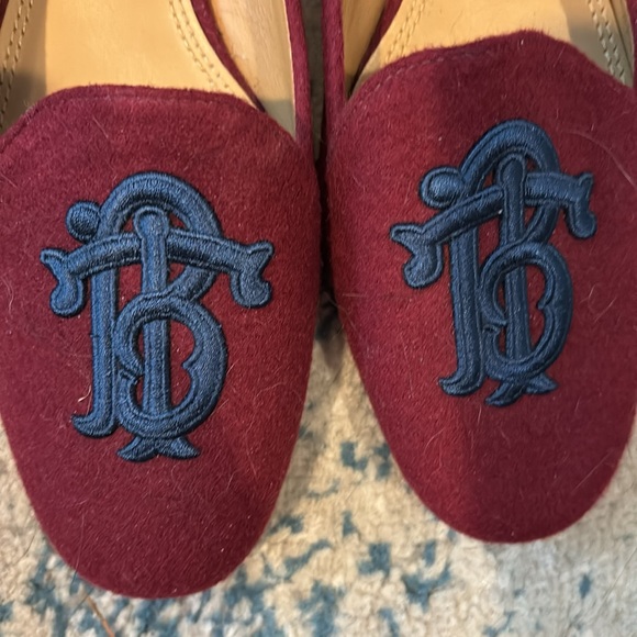 TORY BURCH Antonia Loafer Embroidered Monogram Imperial Garnet Perfect Navy 9.5 - Picture 4 of 6